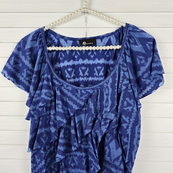 AB Studio Blue Ruffle Front Top - Picture 3 of 12